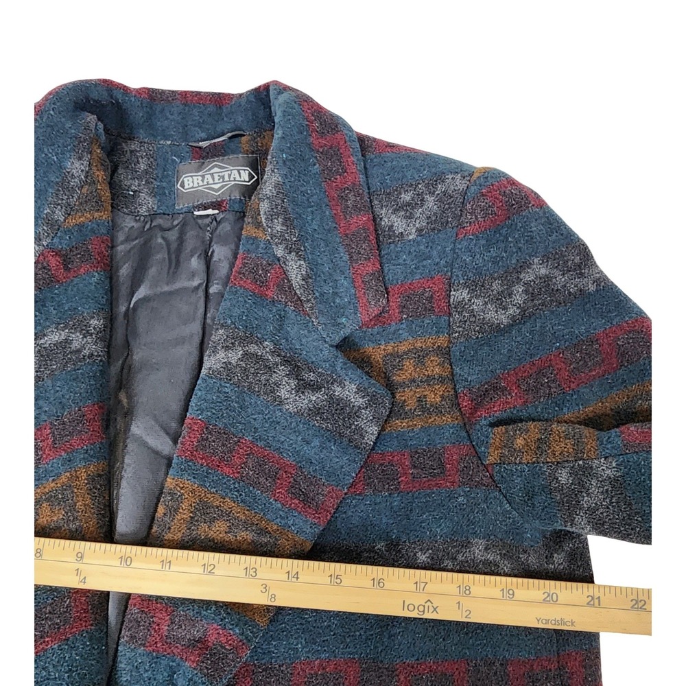 Braetan Vintage Southwestern Wool Blend Geometric Blazer Coat Blue Rust Large - Picture 6 of 8